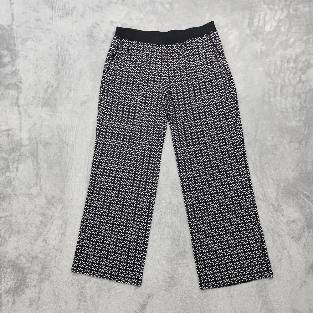 NY Collection Pants Womens XL Black White Geometric Pull On Capri Stretch